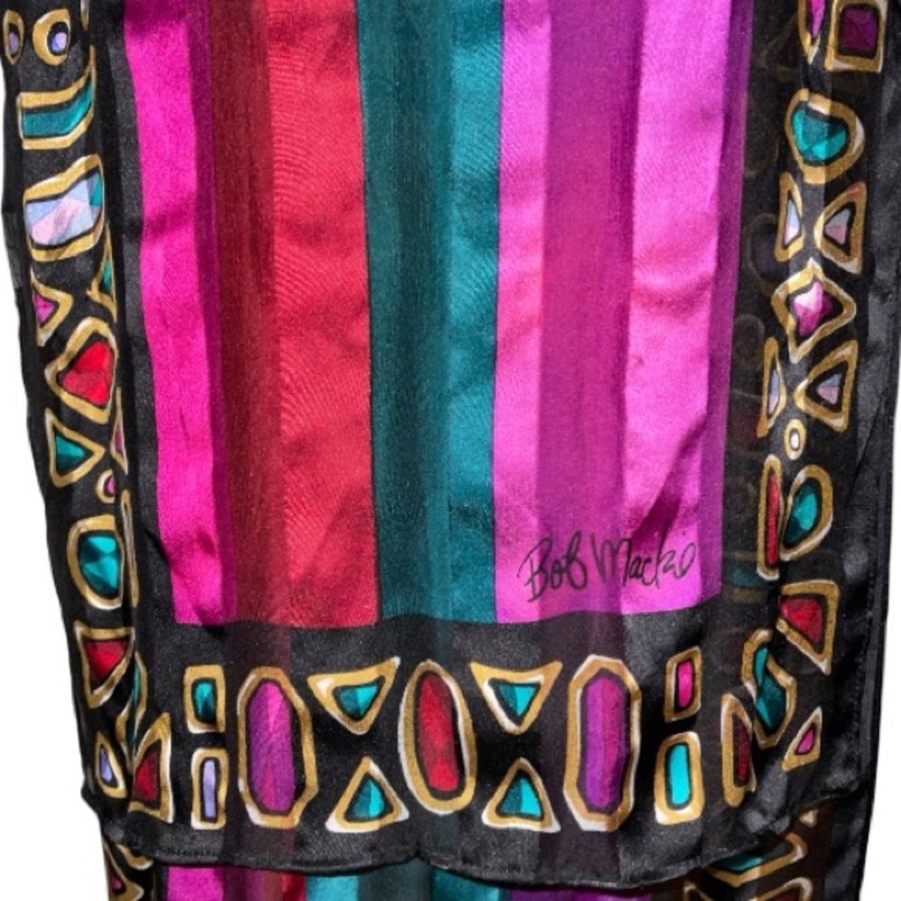 Bob Mackie Pink and Teal Jewel Silk Scarf